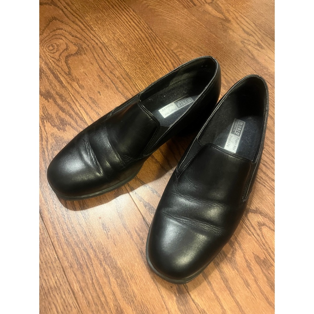 Munro American Black Leather Slip On Loafers Shoes Womens 7 Wide